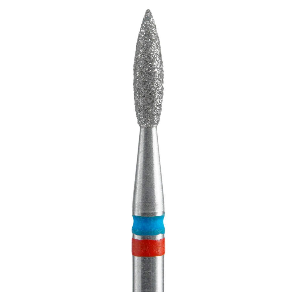 Diamond nail drill bit, "duo flame", red-blue, head diameter 2,1 mm / working part 8 mm - FA11RB021/8