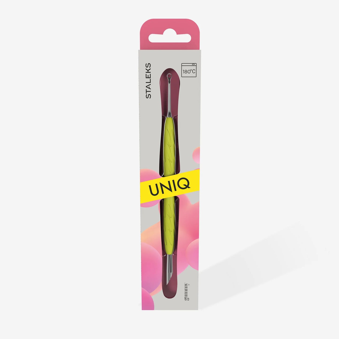 Manicure Pusher With Silicone Handle "Yellow" UNIQ 11 TYPE 2 (Slanted Pusher + Ring) PQ-11/2y STALEKS