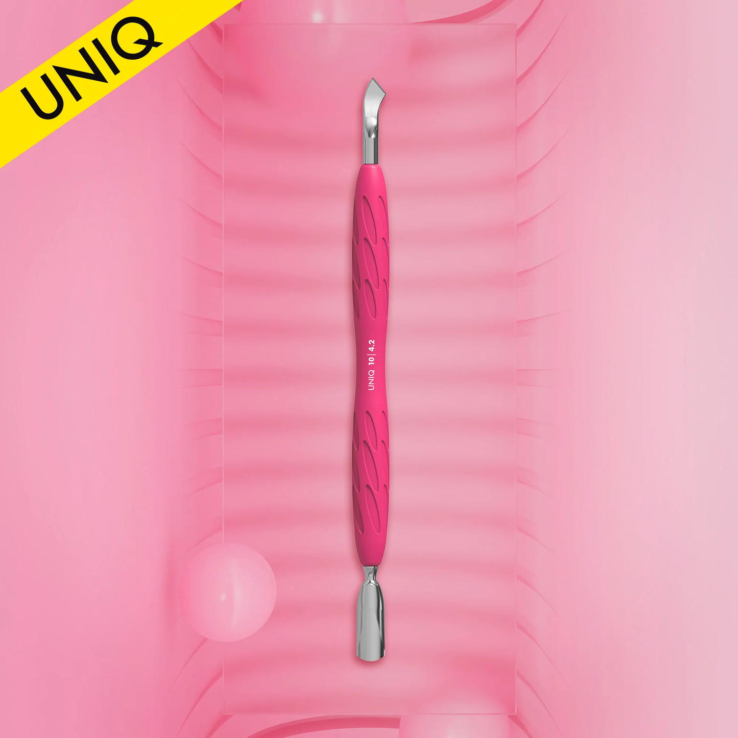 Manicure Pusher With Silicone Handle "Gummy" UNIQ 10 TYPE 4.2 (Narrow Rounded Pusher + Bent Blade) -PQ-10/4.2