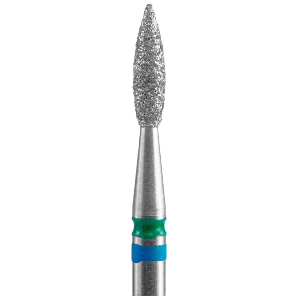 Diamond nail drill bit, "duo flame", blue-green, head diameter 2,1 mm / working part 8 mm - FA11BG021/8