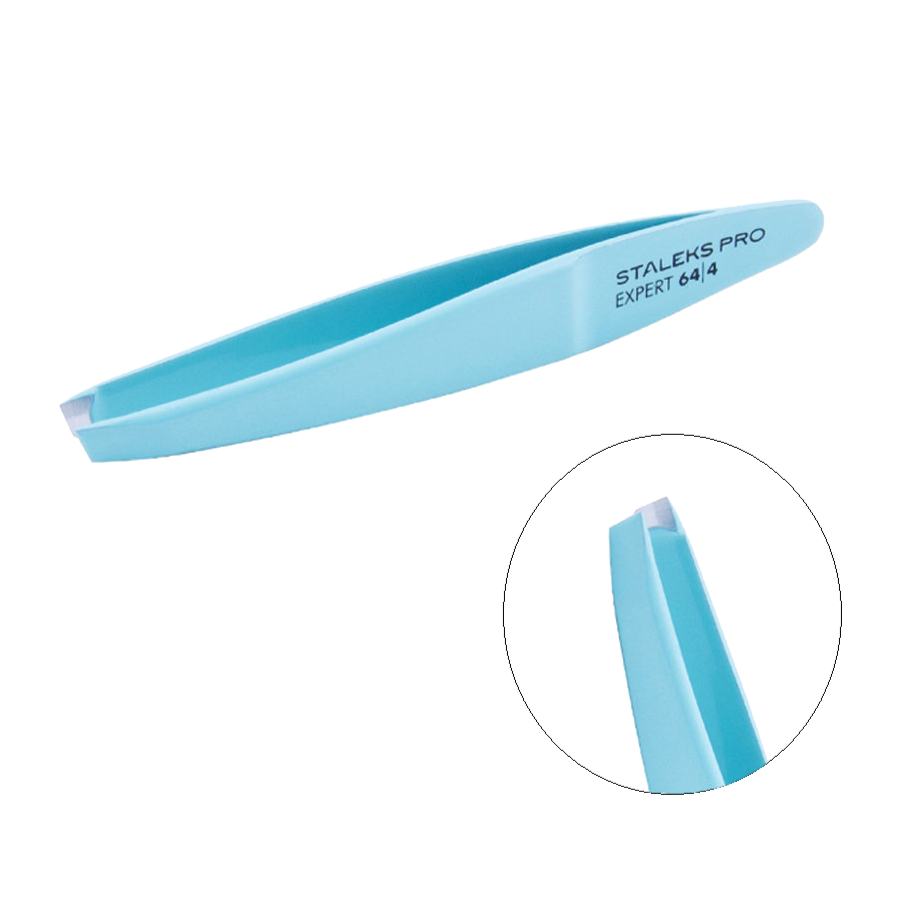 Eyebrow tweezers PRO EXPERT 64 TYPE 4 (slant) blue color -TE-64/4