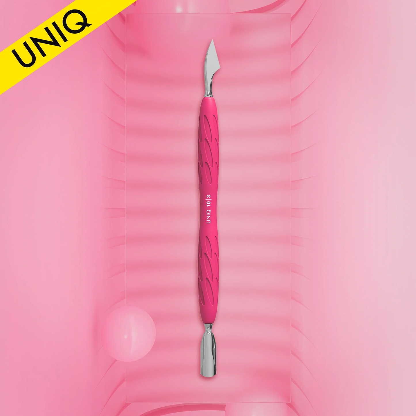 Manicure Pusher With Silicone Handle "Gummy" UNIQ 10 TYPE 3 (Narrow Rounded Pusher + Hatchet) -PQ-10/3