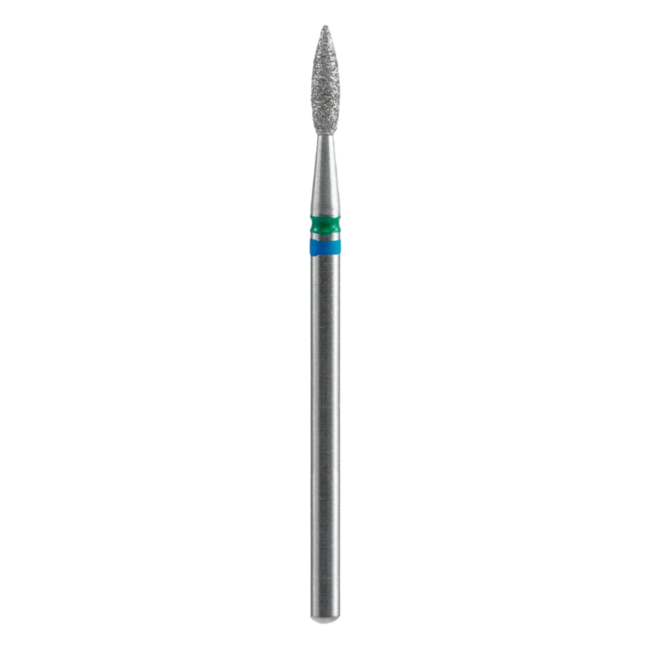 Diamond nail drill bit, "duo flame", blue-green, head diameter 2,1 mm / working part 8 mm - FA11BG021/8