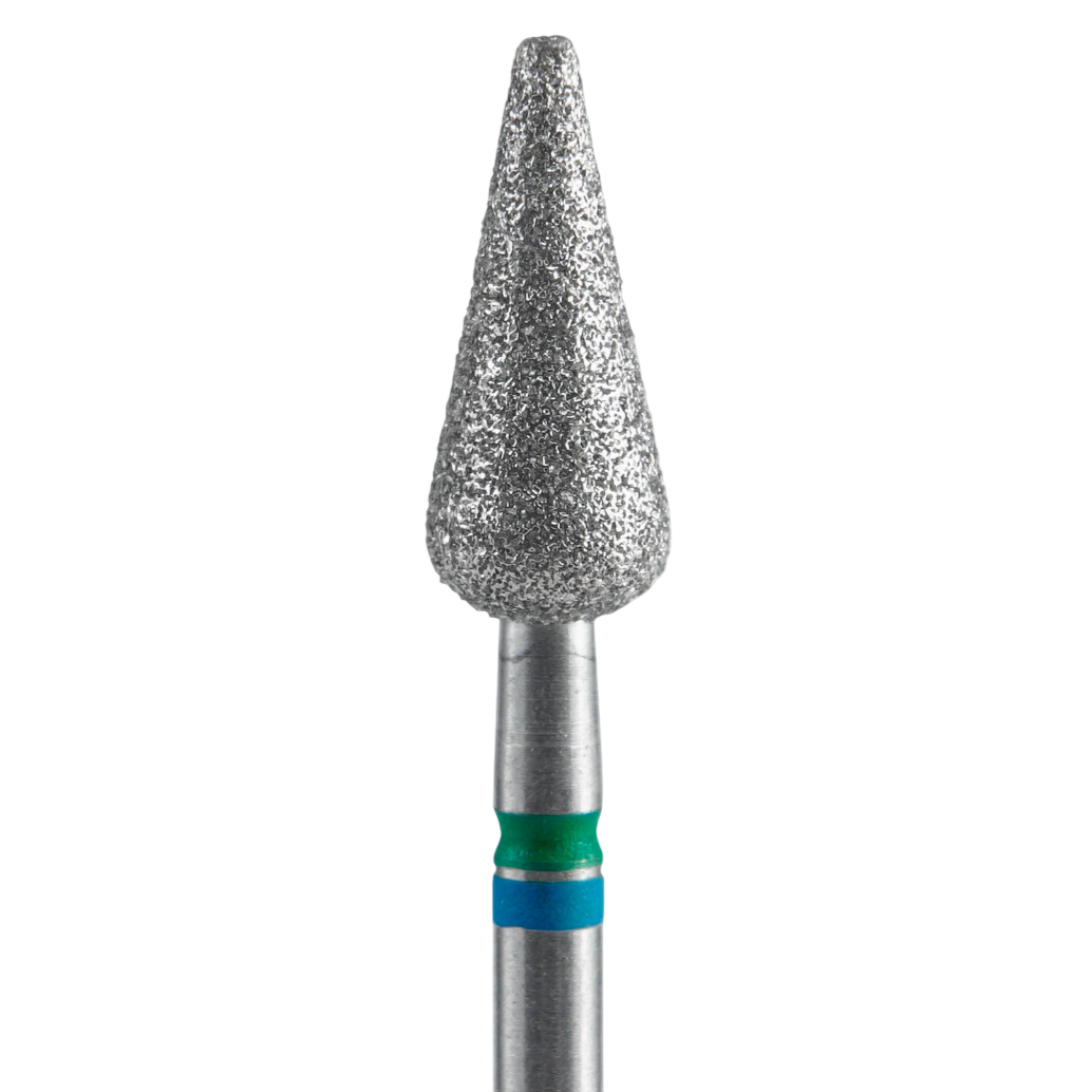Diamond Nail Drill Bit Duo, "Pointed Pear", Blue-Green, EXPERT Head Diameter 5/12 mm -FA100BG050/12