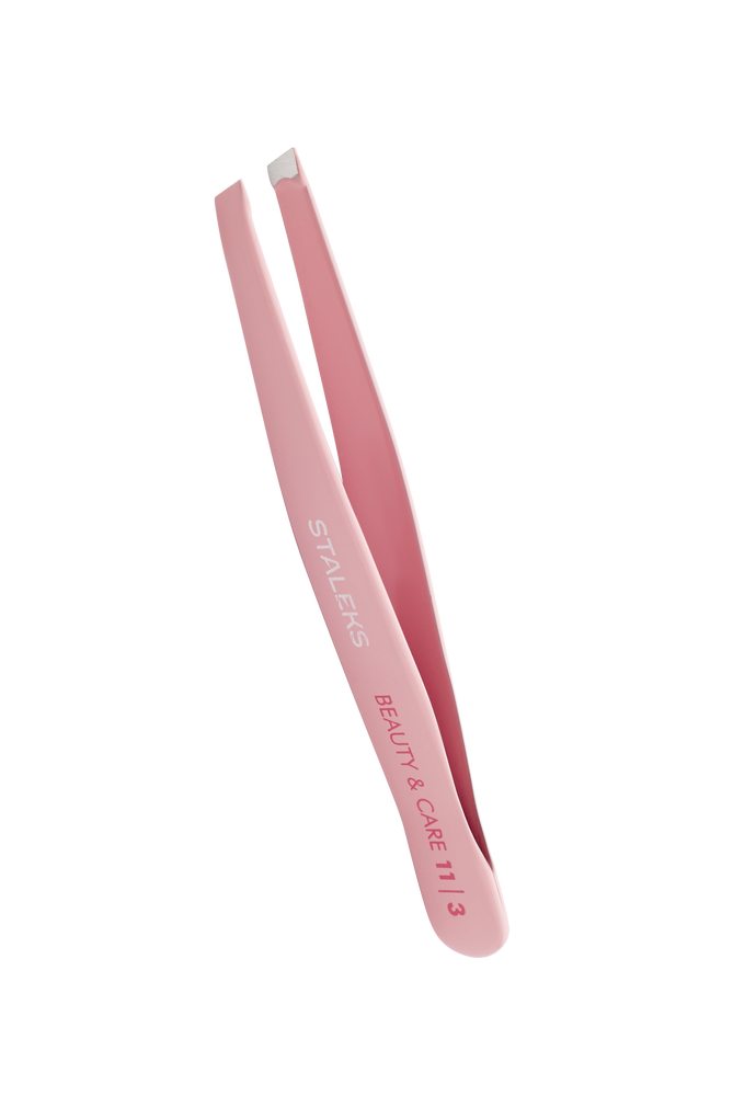 Eyebrow tweezers BEAUTY & CARE 11 TYPE 3 (wide slant), pink color TBC-11/3
