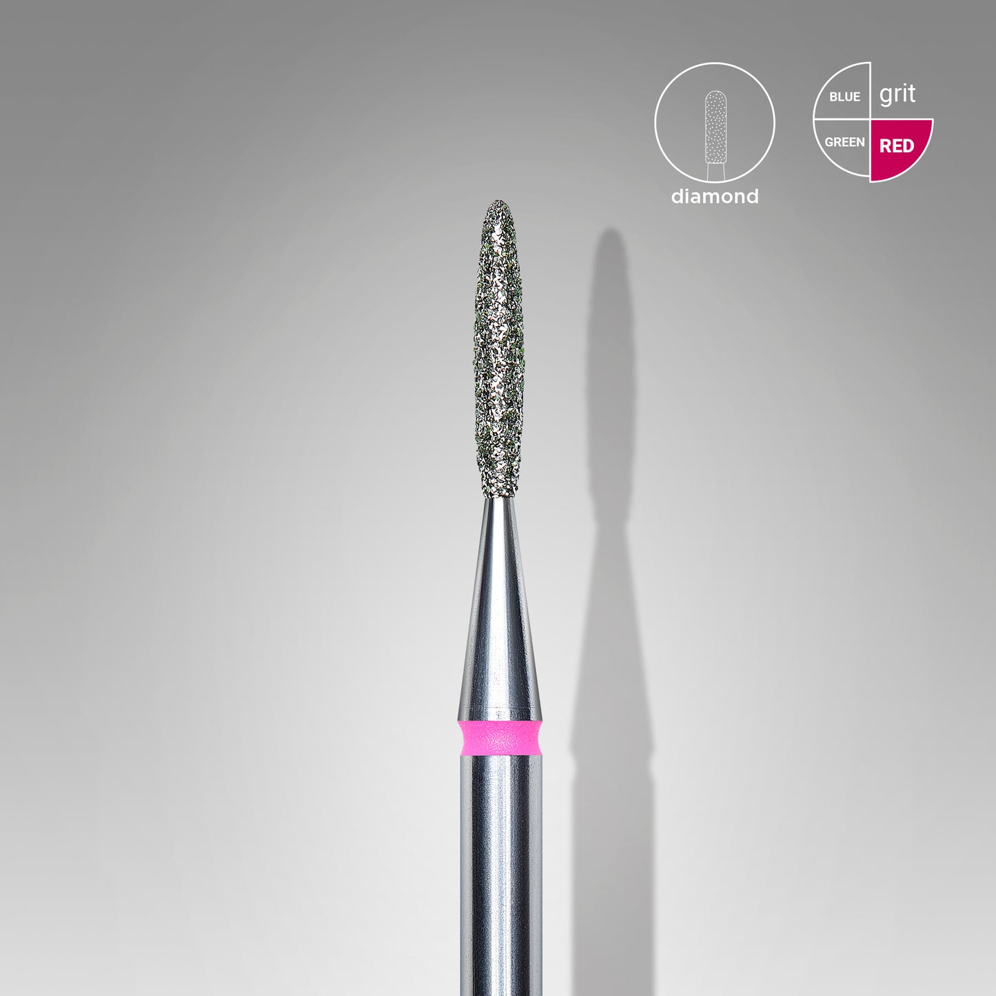 Diamond nail drill bit, "flame" , red, head diameter 1.4 mm/ working part 8 mm -FA10R014/8