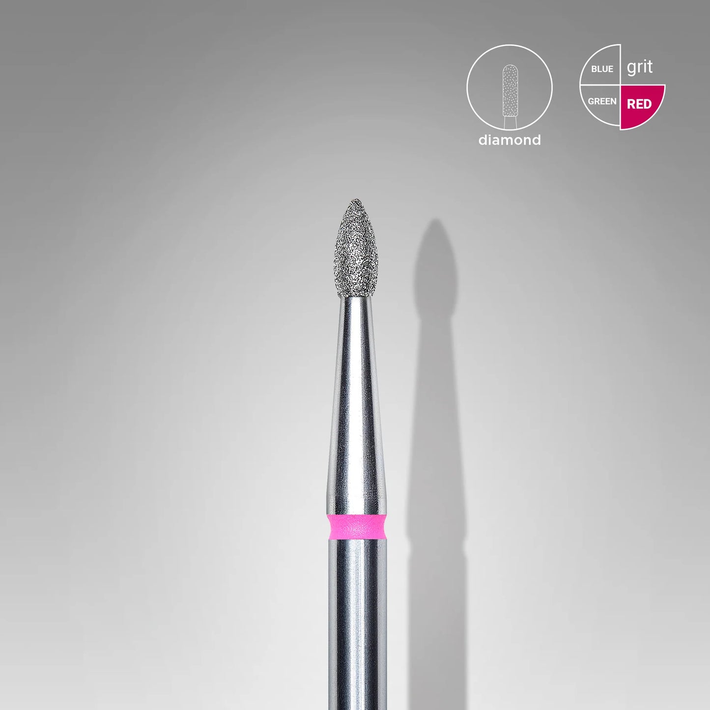 Diamond nail drill bit, pointed "bud" , red, head diameter 1.8 mm/ working part 4 mm -FA60R018/4