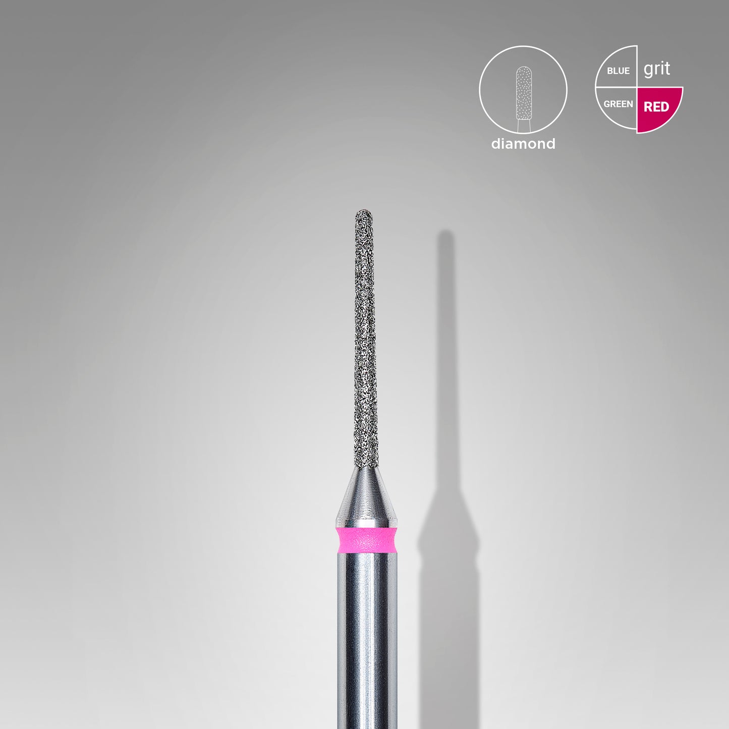 Diamond nail drill bit, “needle”, red, head diameter 1 mm/ working part 10 mm -FA80R010/10