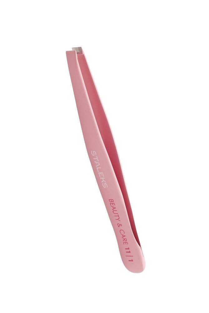 Eyebrow tweezers BEAUTY & CARE 11 TYPE 1 (wide straight), pink color - TBC-11/1