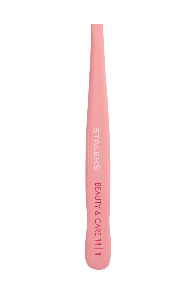 Eyebrow tweezers BEAUTY & CARE 11 TYPE 1 (wide straight), pink color - TBC-11/1