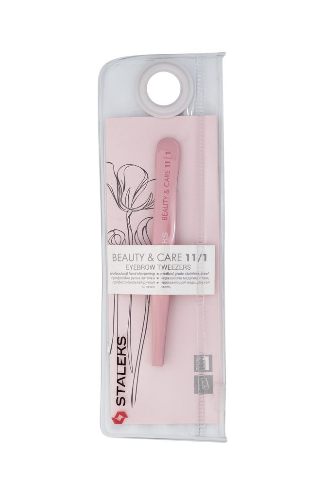 Eyebrow tweezers BEAUTY & CARE 11 TYPE 1 (wide straight), pink color - TBC-11/1