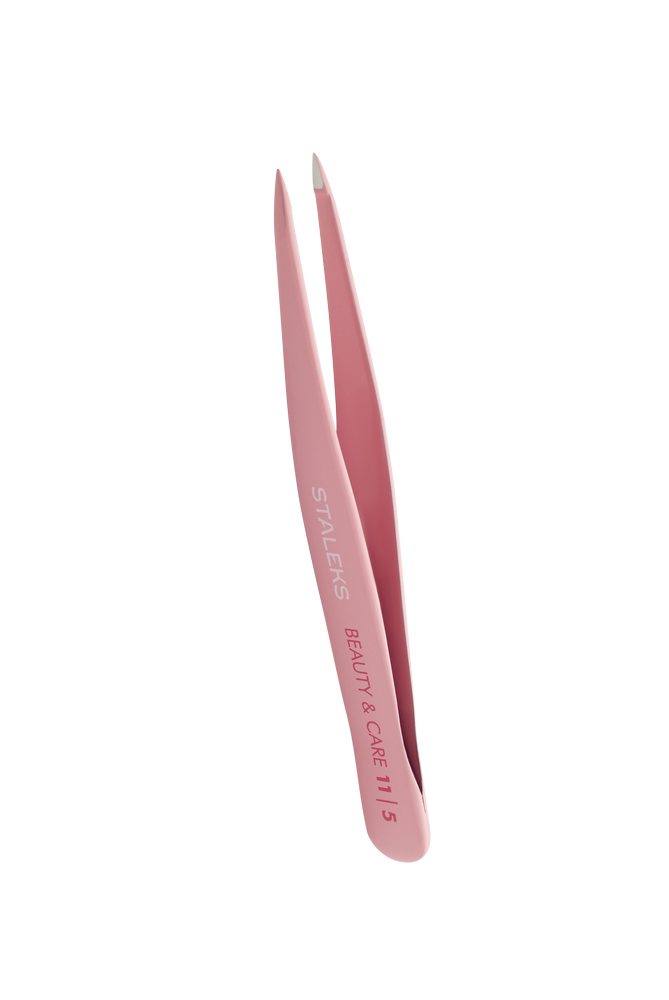 Eyebrow tweezers BEAUTY & CARE 11 TYPE 5 (point), pink color - TBC-11/5