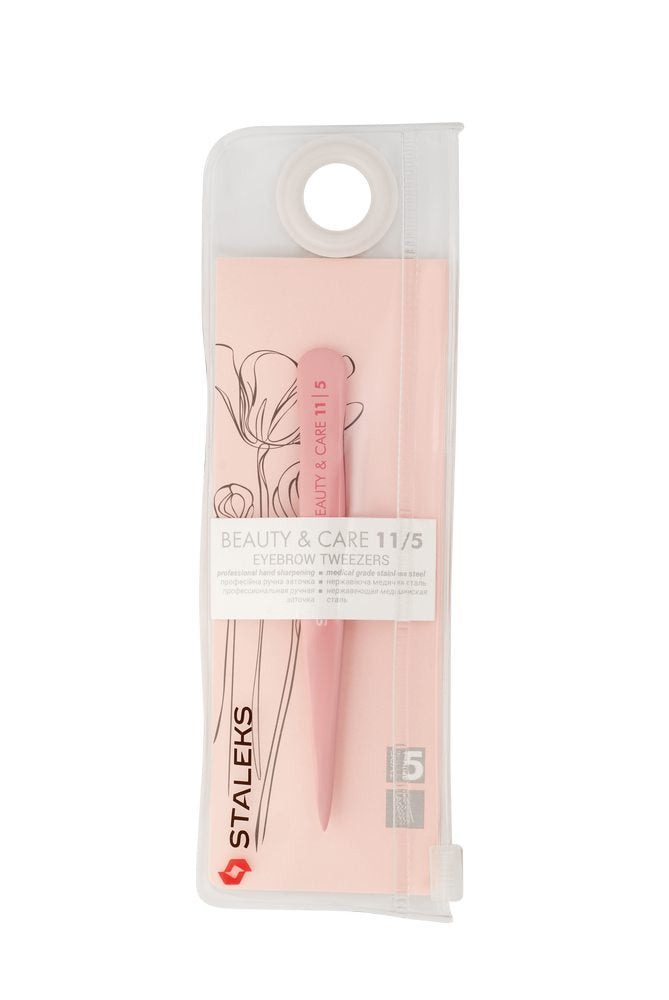 Eyebrow tweezers BEAUTY & CARE 11 TYPE 5 (point), pink color - TBC-11/5