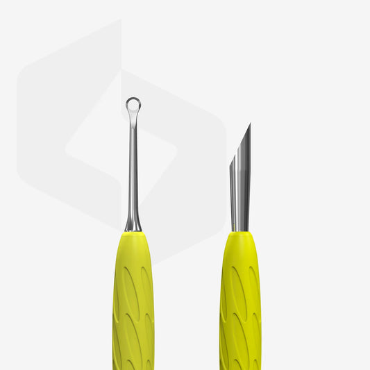 Manicure Pusher With Silicone Handle "Yellow" UNIQ 11 TYPE 2 (Slanted Pusher + Ring) PQ-11/2y STALEKS
