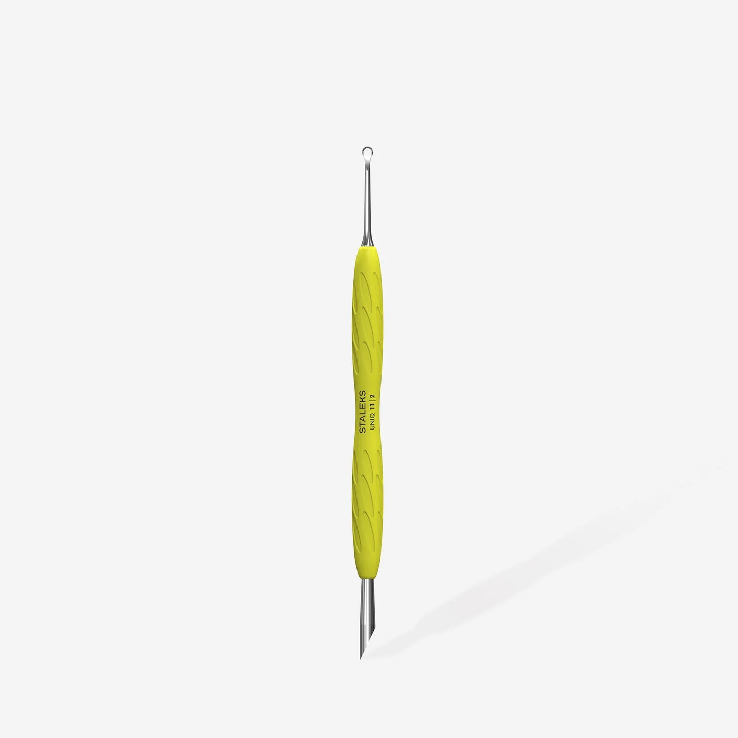 Manicure Pusher With Silicone Handle "Yellow" UNIQ 11 TYPE 2 (Slanted Pusher + Ring) PQ-11/2y STALEKS