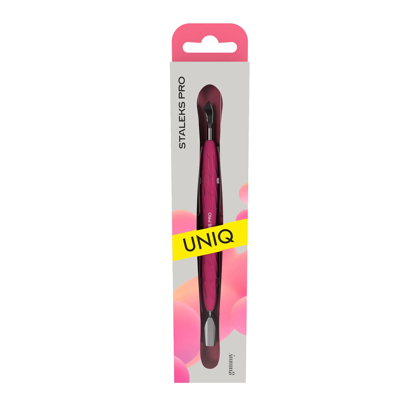 Manicure Pusher With Silicone Handle "Gummy" UNIQ 10 TYPE 4.2 (Narrow Rounded Pusher + Bent Blade) -PQ-10/4.2