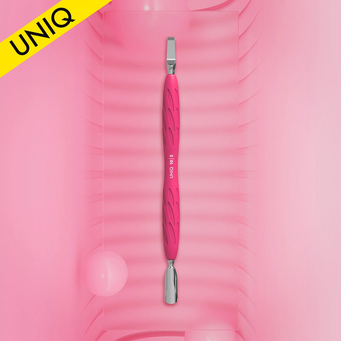 Manicure Pusher With Silicone Handle "Gummy" UNIQ 10 TYPE 5 (Narrow Rounded Pusher + Wide Blade) PQ-10/5