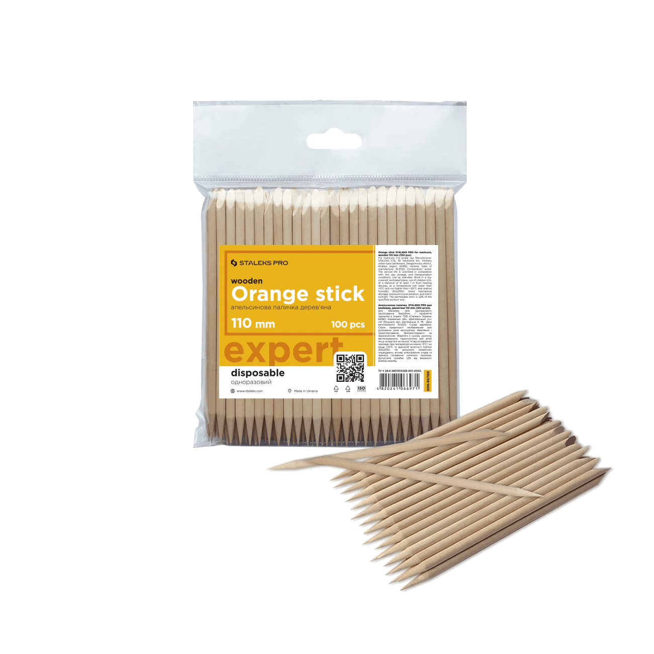 Orange stick STALEKS PRO for manicure, wooden 110 mm (100 pcs) - DOS-30/100