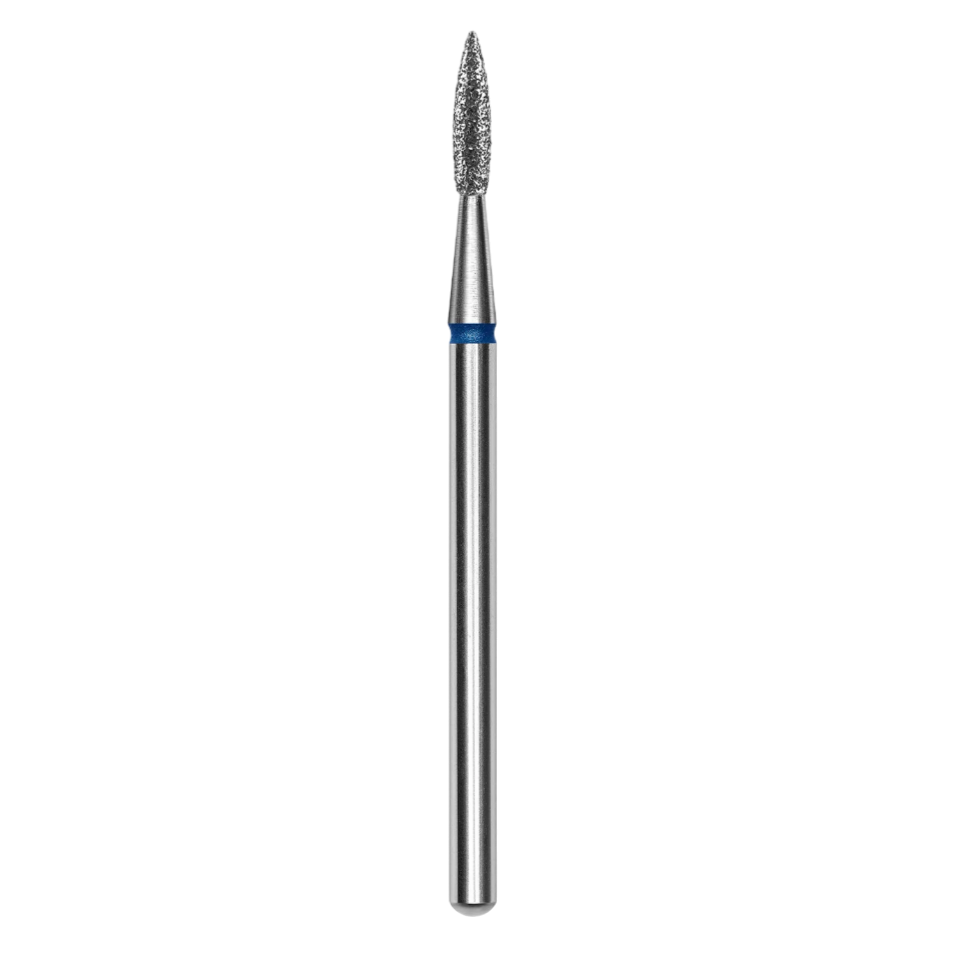 Diamond nail drill bit, pointed "flame", blue, head diameter 1.8mm/8mm -FA11B018/8