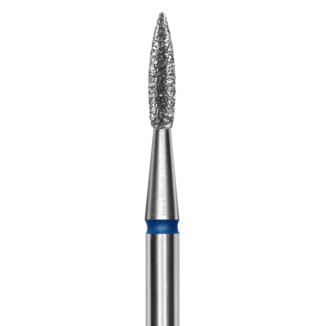 Diamond nail drill bit, pointed "flame", blue, head diameter 1.8mm/8mm -FA11B018/8