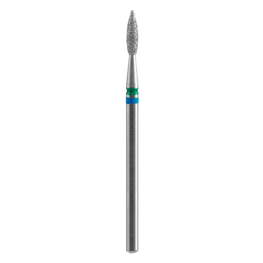 Diamond nail drill bit, "duo flame", blue-green, head diameter 2,1 mm / working part 8 mm - FA11BG021/8