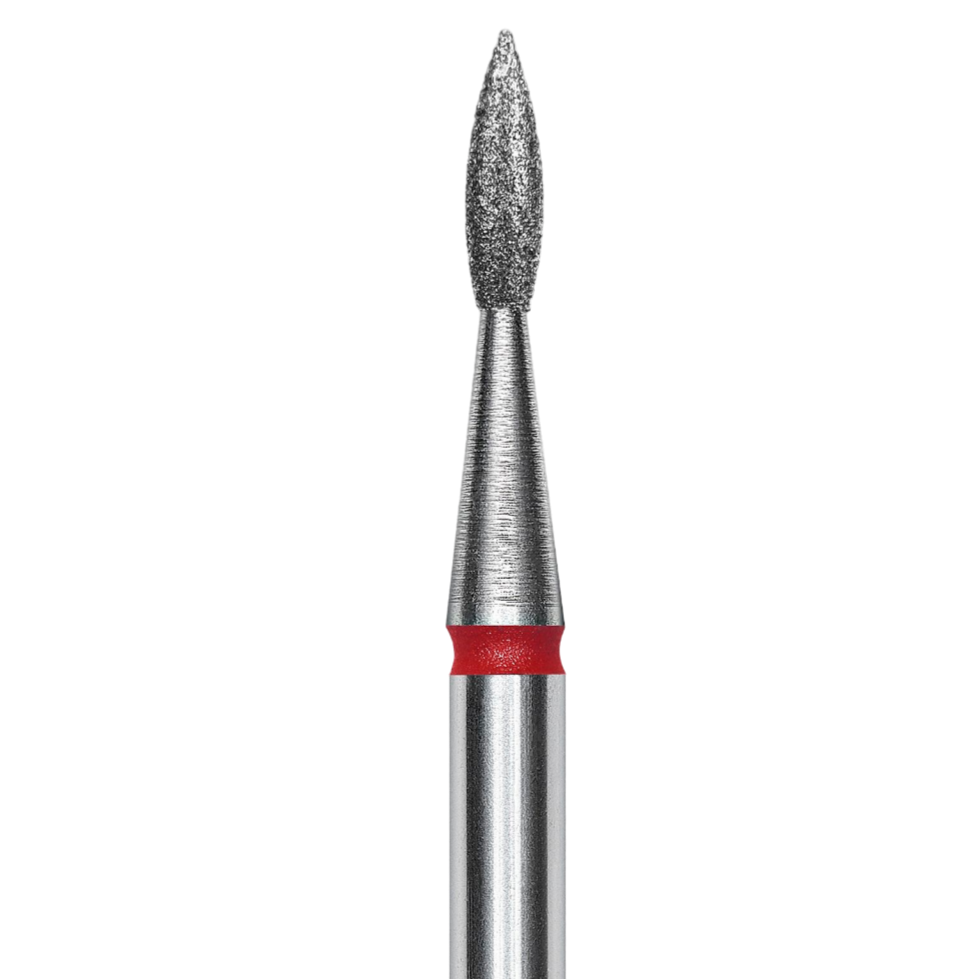 Diamond nail drill bit, "pointed flame", red, head diameter 1.8 mm/working part 8 mm -FA11R018/8