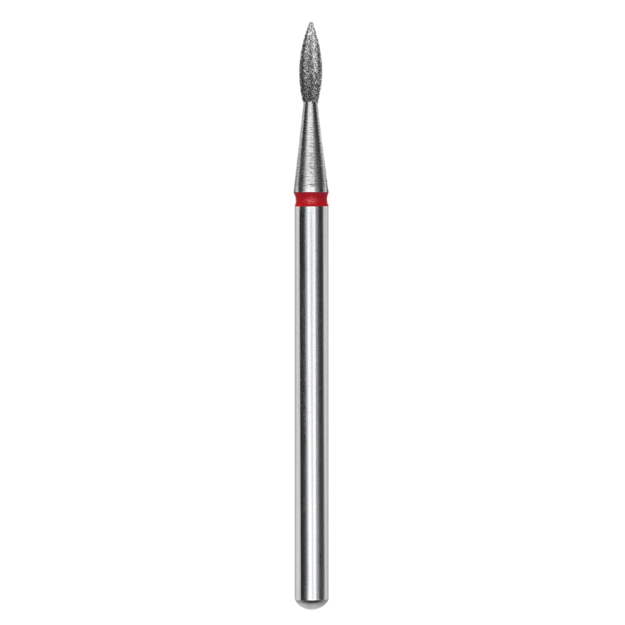 Diamond nail drill bit, "pointed flame", red, head diameter 1.8 mm/working part 8 mm -FA11R018/8