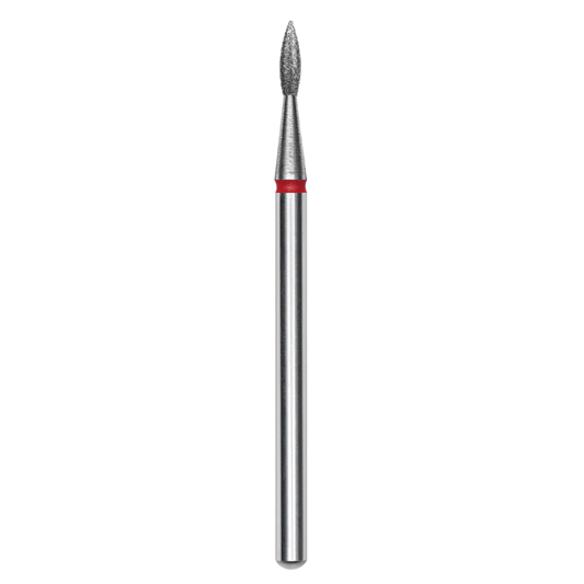 Diamond nail drill bit, "pointed flame", red, head diameter 1.8 mm/working part 8 mm -FA11R018/8