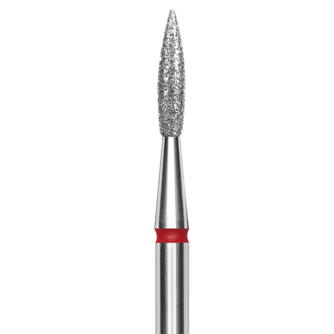 Diamond nail drill bit, "pointed flame", red, head diameter 2.3 mm/working part 8 mm -FA11R023/8