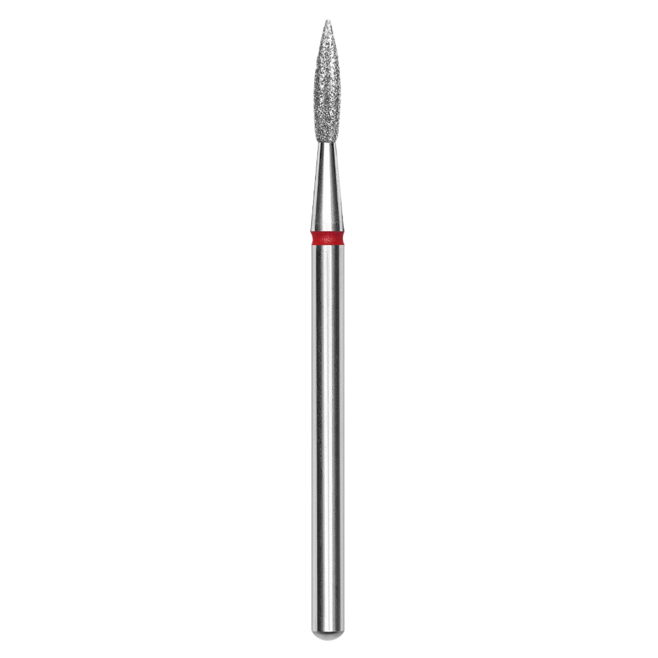 Diamond nail drill bit, "pointed flame", red, head diameter 2.3 mm/working part 8 mm -FA11R023/8