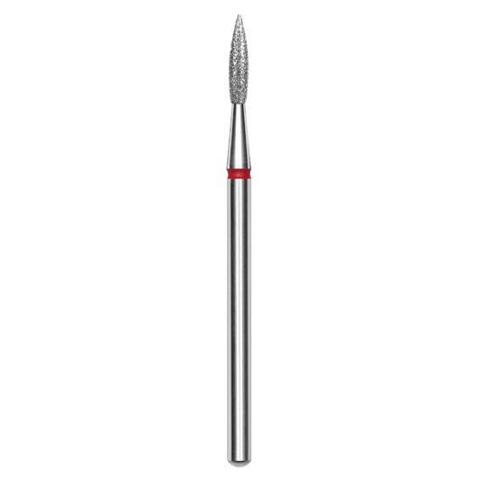 Diamond nail drill bit, "pointed flame", red, head diameter 2.3 mm/working part 8 mm -FA11R023/8