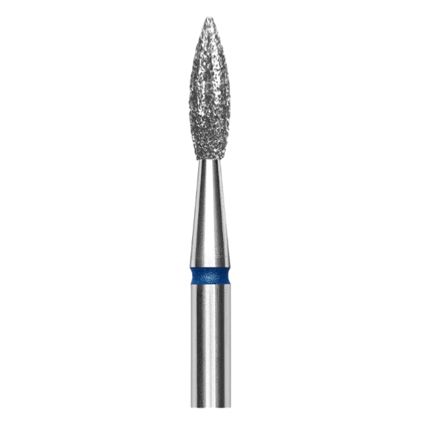 Diamond nail drill bit, "pointed flame", blue, head diameter 2.3 mm/working part 8 mm -FA11B023/8