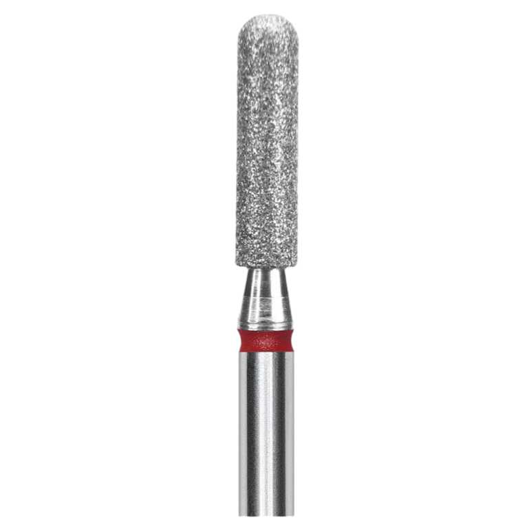 Diamond nail drill bit, "rounded cylinder", red, head diameter 2.5 mm / working part 10 mm -FA30R025/10