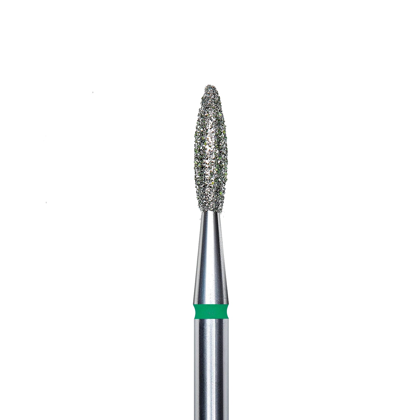 Diamond nail drill bit, "flame" , green, head diameter 2,1 mm/ working part 8 mm -FA10G021/8