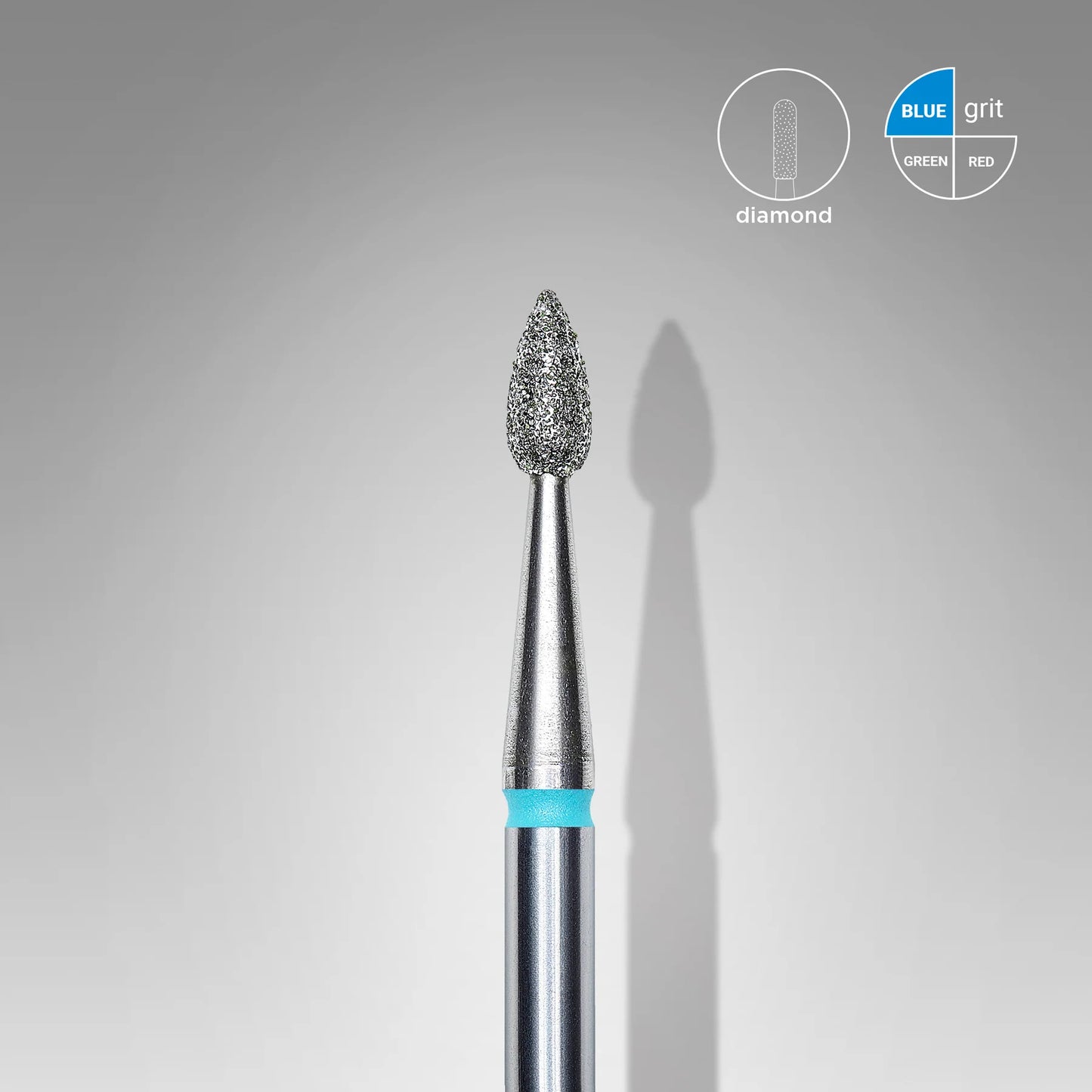 Diamond nail drill bit, pointed "drop" , blue, head diameter 1.6 mm/ working part 4 mm -FA40B016/4